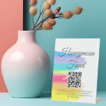 Rainbow Watercolor Wedding Honeymoon Fund QR Code Pedestal Sign<br><div class="desc">A beautiful watercolor rainbow wedding sign for your honeymoon fund. These colourful vibrant paint streaks highlight your pretty typography. Scan the QR code to access the couple's wedding website.</div>