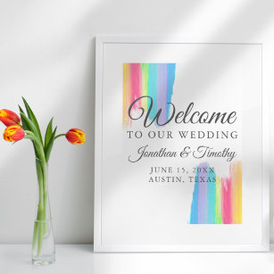 Rainbow Watercolor Welcome to our Wedding LGBTQ Poster