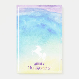 Rainbow Watercolor & White Unicorn Personalised Post-it Notes