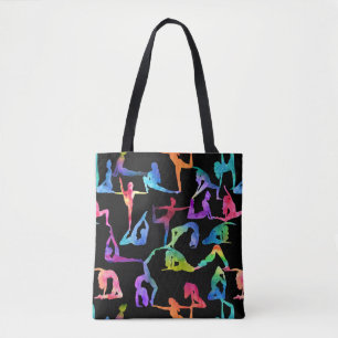 Rainbow Watercolor Yoga Poses Tote Bag