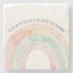 Rainbow Watercolor You're My Pot of Gold Romantic Stone Coaster