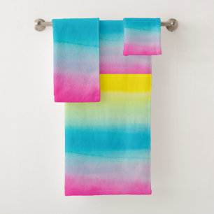 Rainbow watercolors bath towel set