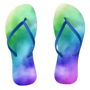 Rainbow Watercolors Flip Flops