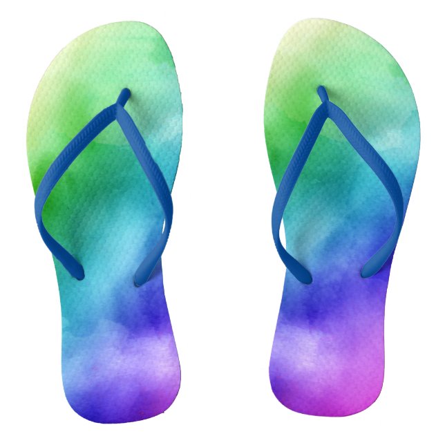 Rainbow Watercolors Flip Flops (Footbed)