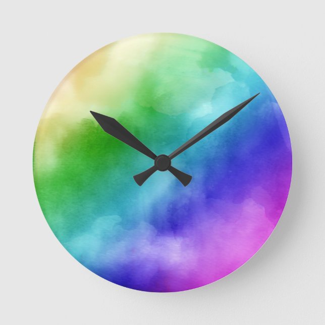 Rainbow Watercolors Round Clock (Front)