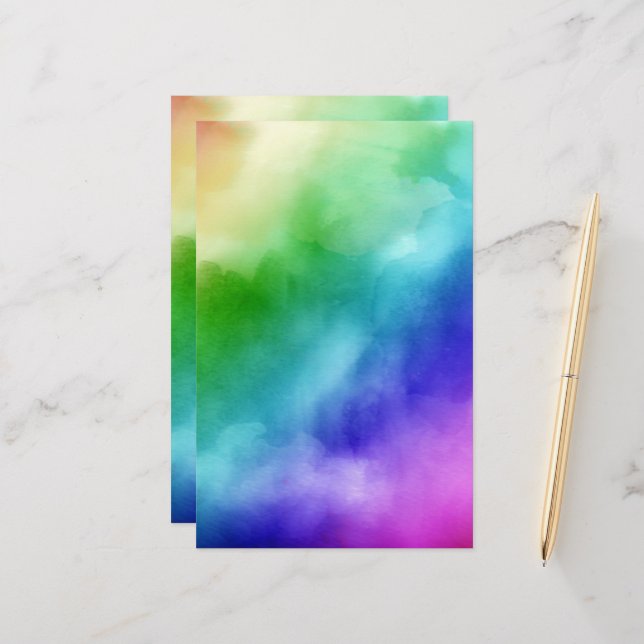 Rainbow Watercolors Stationery (Front/Back In Situ)