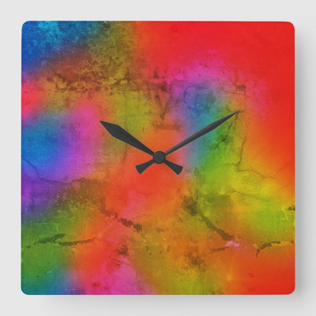 Rainbow Watercolour Abstract Ombre Liquid Art Square Wall Clock (Front)