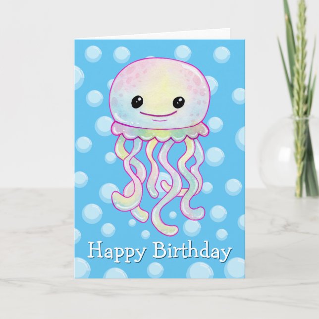Rainbow Watercolour Jellyfish Card (Front)