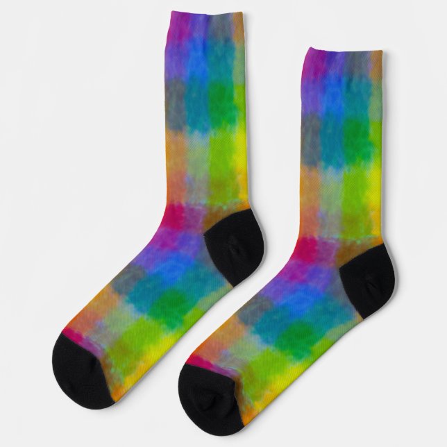 Rainbow Watercolour Squares Socks (Left)