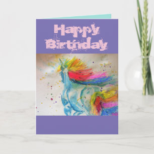 Rainbow Watercolour Unicorn art Watercolour Card