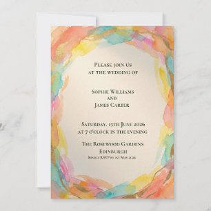 Rainbow Watercolour Wreath Wedding Invitation
