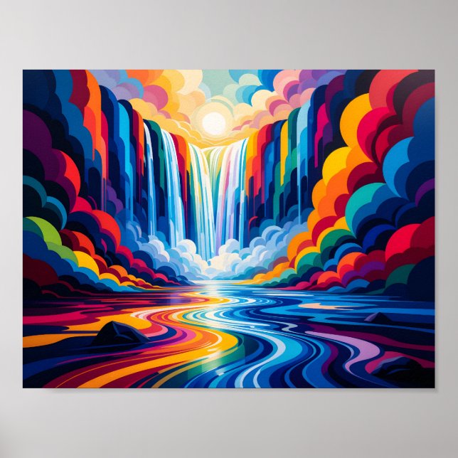 Rainbow Waterfall Abstract Wall Art Print (Front)
