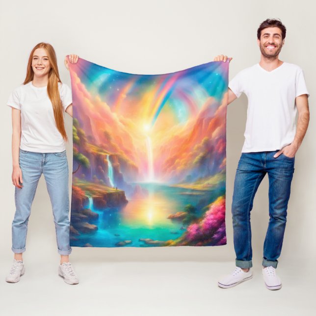 Rainbow waterfall landscape fleece blanket (In Situ)