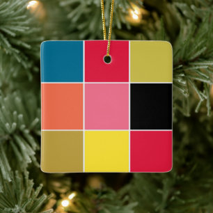 Rainbow Waterfall Squares Ceramic Ornament