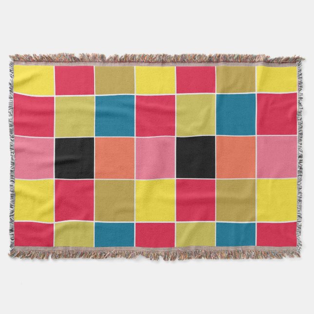 Rainbow Waterfall Squares  Throw Blanket (Front)