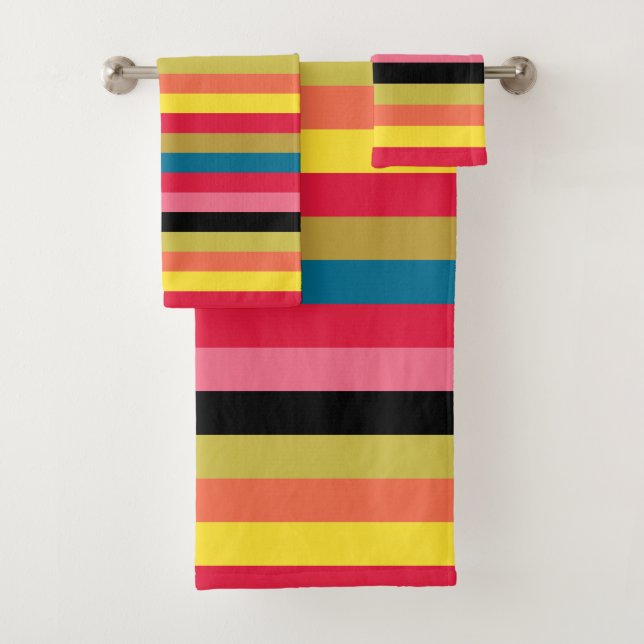 Rainbow Waterfall Stripes Bath Towel Set (Insitu)