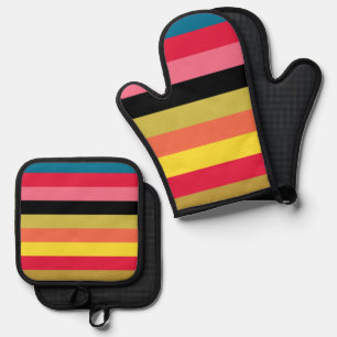 Rainbow Waterfall Stripes  Oven Mitt & Pot Holder Set