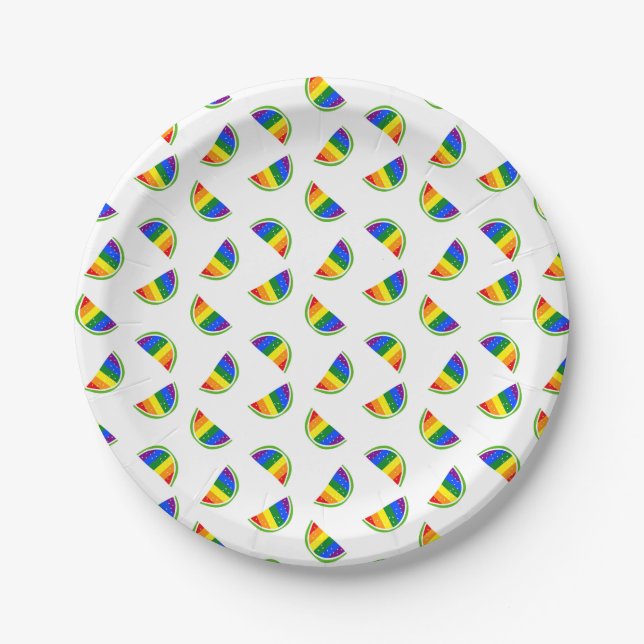 Rainbow Watermelon Pattern Paper Plate (Front)