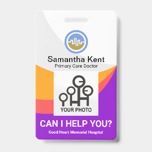 Rainbow Wave Curvature Medical Doctor Photo ID Badge