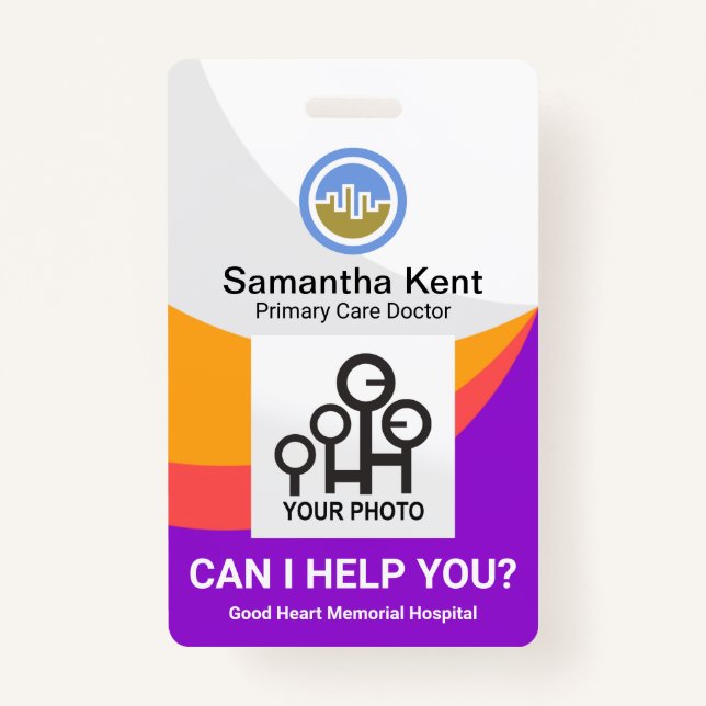 Rainbow Wave Curvature Medical Doctor Photo ID Badge (Front)