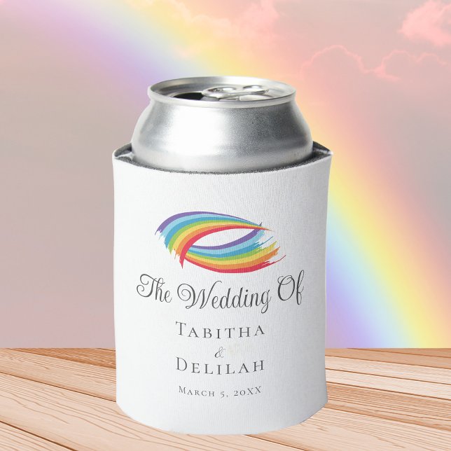 Rainbow Waves Beautiful Custom LGBT Wedding Can Cooler (Creator Uploaded)