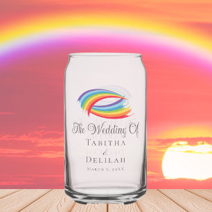 Rainbow Waves Beautiful Custom Wedding Can Glass