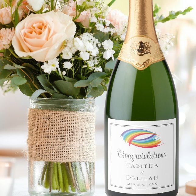 Rainbow Waves Beautiful Custom Wedding Reception Sparkling Wine Label (Creator Uploaded)