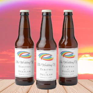 Rainbow Waves Beautiful LGBT Wedding Custom Beer Bottle Label