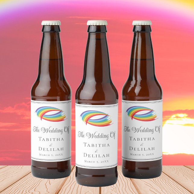 Rainbow Waves Beautiful LGBT Wedding Custom Beer Bottle Label (Creator Uploaded)