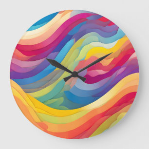 Rainbow Waves Large Clock