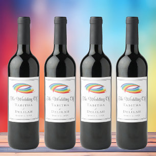 Rainbow Waves Wedding Beautiful Personalised Wine Label