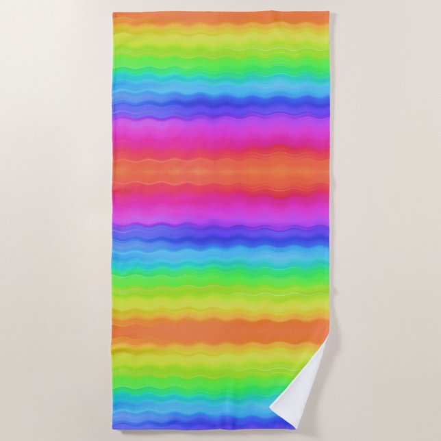 Rainbow Wavy Wave Gradual Pastel Colour Beach Towel (Front)