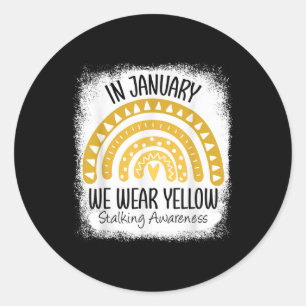 Rainbow We Wear Yellow Stalking Awareness Month Ri Classic Round Sticker