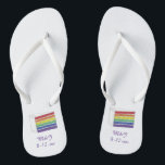 Rainbow Wedding Cake Slice Gay Pride Month LGBTQ Flip Flops<br><div class="desc">Flip flops feature an original marker illustration of a slice of rainbow wedding cake. Simply personalise with your names for a fun wedding favour!

This design is also available on other products. Don't see what you're looking for? Contact Rebecca to have somthing designed just for you.</div>
