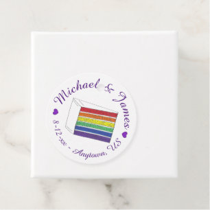 Rainbow Wedding Cake Slice Purple Heart LGBT Gay Favour Tags