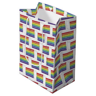 Rainbow Wedding Cake Slice Purple Heart LGBT Gay Medium Gift Bag