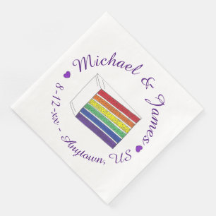 Rainbow Wedding Cake Slice Purple Heart LGBT Gay Napkin