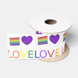 Rainbow Wedding Cake Slice Purple Heart LGBT Gay Satin Ribbon