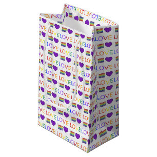 Rainbow Wedding Cake Slice Purple Heart LGBT Gay Small Gift Bag