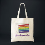 Rainbow Wedding Layer Cake Bridesmaid LGBT Pride Tote Bag<br><div class="desc">Canvas tote bag features an original marker illustration of a slice of rainbow wedding cake, with BRIDESMAID in a fun font. A perfect gift for your wedding party! This design is also available on other products. Don't see what you're looking for? Need help with customisation? Contact Rebecca to have something...</div>