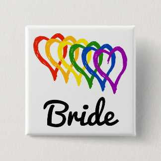 Rainbow Wedding Layered Hearts Bride 15 Cm Square Badge