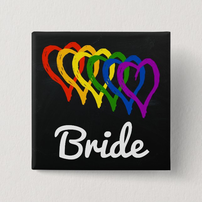 Rainbow Wedding Layered Hearts Bride 15 Cm Square Badge (Front)