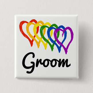 Rainbow Wedding Layered Hearts Groom 15 Cm Square Badge