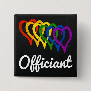 Rainbow Wedding Layered Hearts Officiant 15 Cm Square Badge