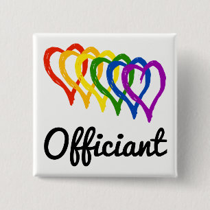 Rainbow Wedding Layered Hearts Officiant 15 Cm Square Badge