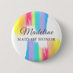 Rainbow Wedding Maid of Honour Custom Name Tag 6 Cm Round Badge