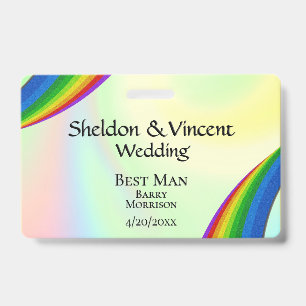 Rainbow Wedding Party ID Double Sided Badge