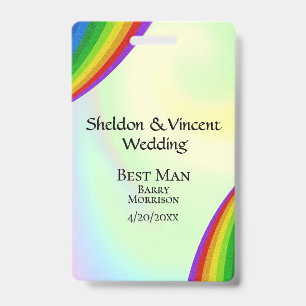 Rainbow Wedding Party ID Double Sided Badge