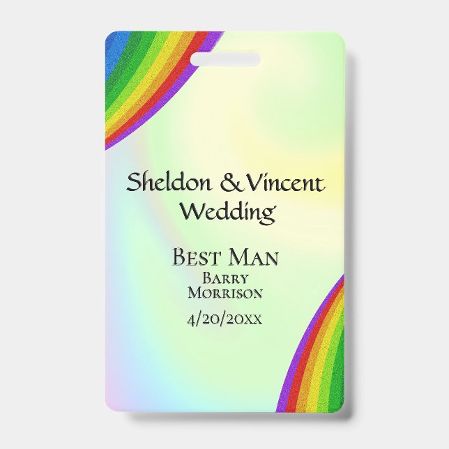 Rainbow Wedding Party ID Double Sided Badge (Front)
