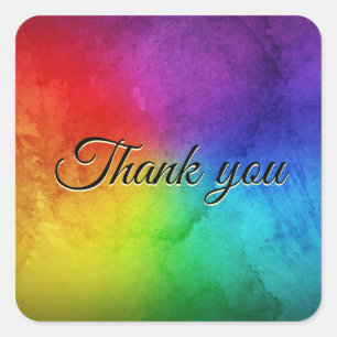 Rainbow Wedding Personalise Thank You Favour Square Sticker